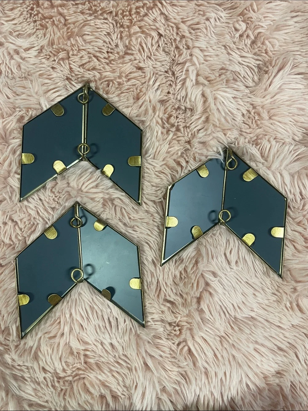 Brass Chevron Mirror Wall Accents - Gold Finish - set of 3